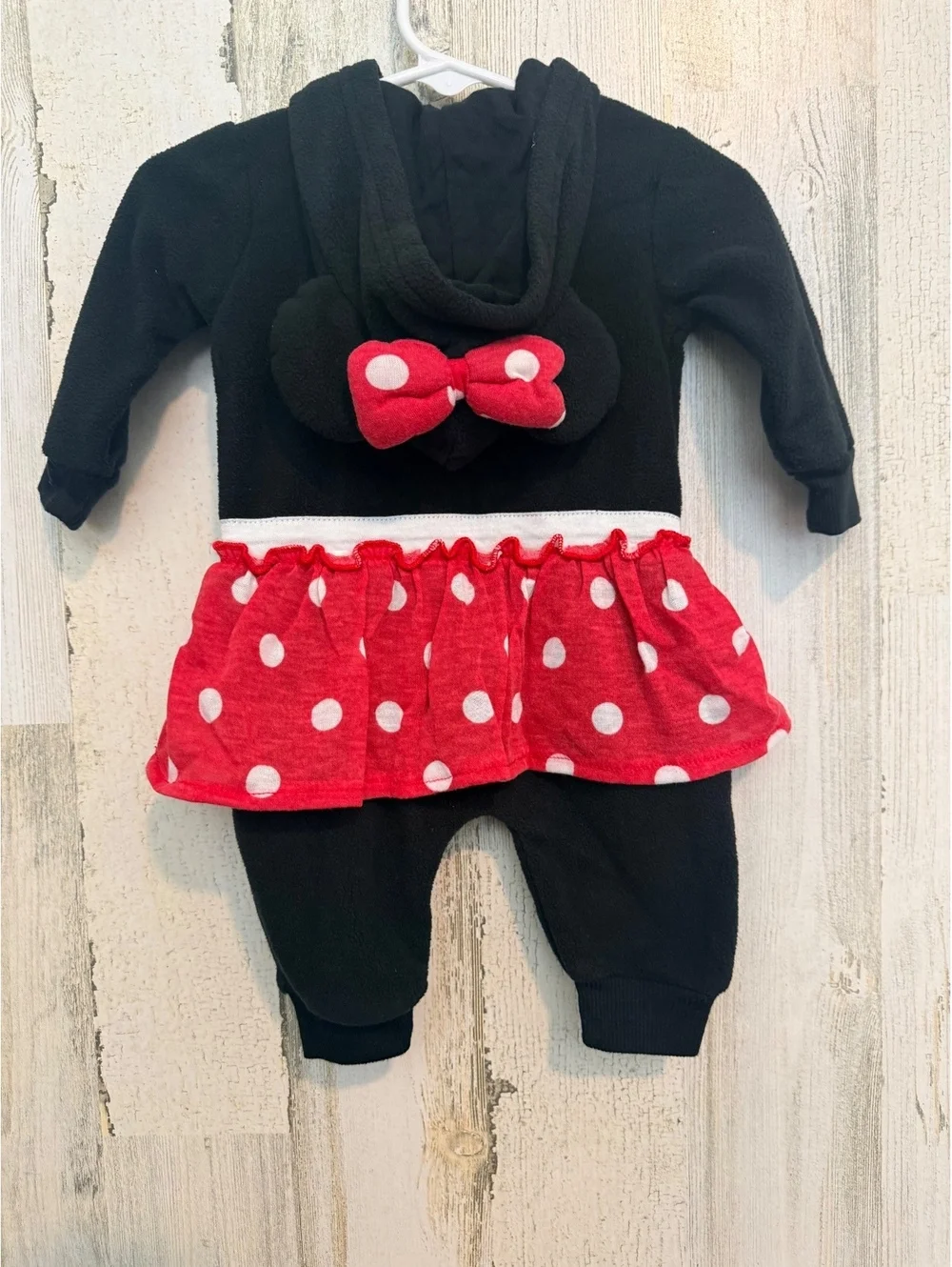 Disney Baby Infant 0-3M Minnie Mouse Polka Dot Hooded Jumpsuit